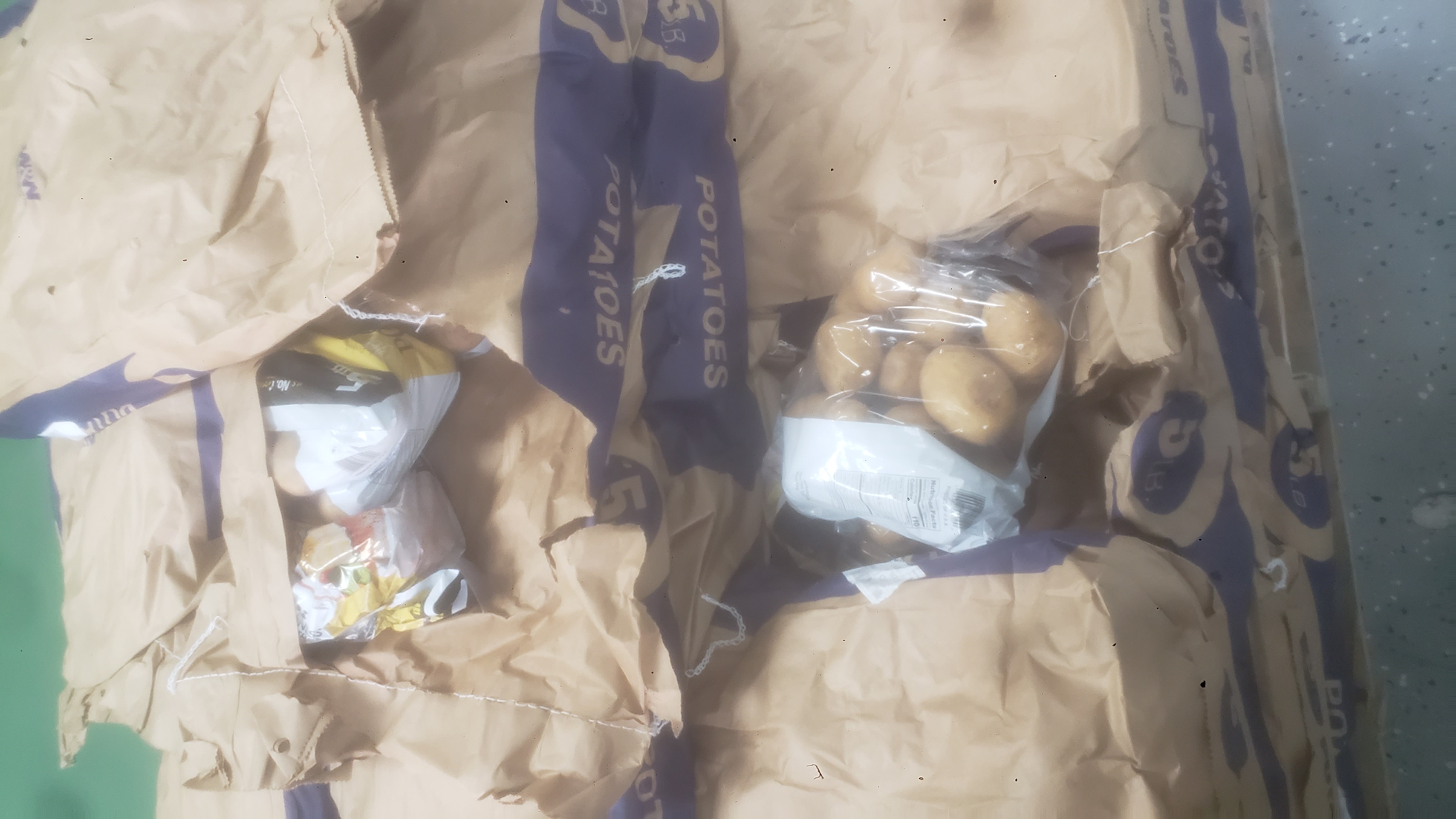 Five pound bags of potatoes.